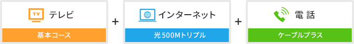 テレビ（基本コース）+インターネット（光500Mトリプル）+デンワ（ケーブルプラス）