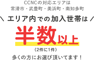 CCNCの対応エリアは常滑市 ･ 武豊町 ･ 美浜町 ･ 南知多町 エリア内での加入世帯は半数以上 多くの方にお選び頂いてます