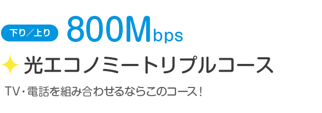 下り／上り800Mbps「光エコノミートリプルコース」TV・電話を組み合わせるならこのコース！